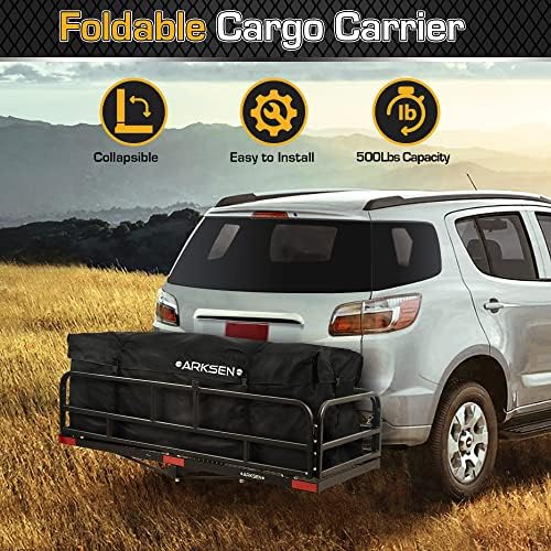 ARKSEN 60 x 24 Inch Folding Cargo Rack Carrier with Waterproof Cargo Bag 500 Lbs Heavy Duty Capacity 2 Inch Receiver Luggage Basket Hitch Fold Up for SUV Pickup Camping Traveling - Image 6