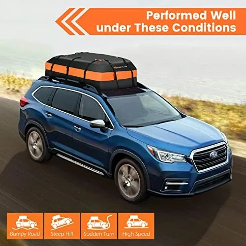 Goplus Rooftop Cargo Carrier, 15 Cubic Feet 100% Waterproof 840D Rooftop Cargo Bag for All Vehicles with/Without Rack, Car Roof Rack Luggage Carrier w/Lock,Non-Slip Mat,6 Door Hooks, 10 Straps for SUV - Image 8