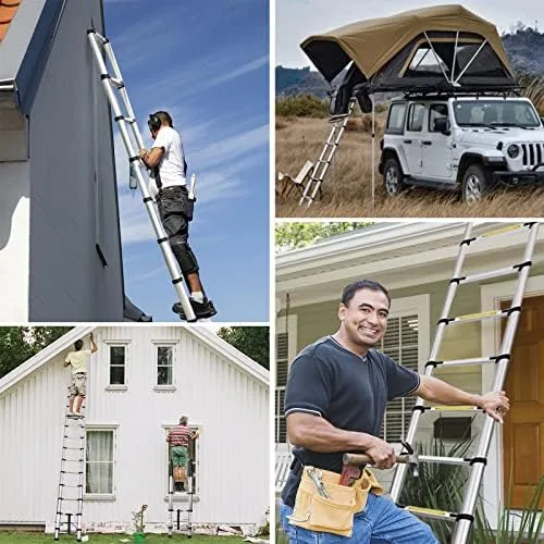 Telescoping Ladder, 12.5 Feet Telescopic Ladder Aluminum Extension Ladder with Locking Mechanism, Non-Slip Collapsible Ladders for Home, RV, Loft, 330 Lbs Capacity - Image 7