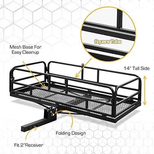 ARKSEN 60 x 24 Inch Folding Cargo Rack Carrier with Waterproof Cargo Bag 500 Lbs Heavy Duty Capacity 2 Inch Receiver Luggage Basket Hitch Fold Up for SUV Pickup Camping Traveling - Image 3