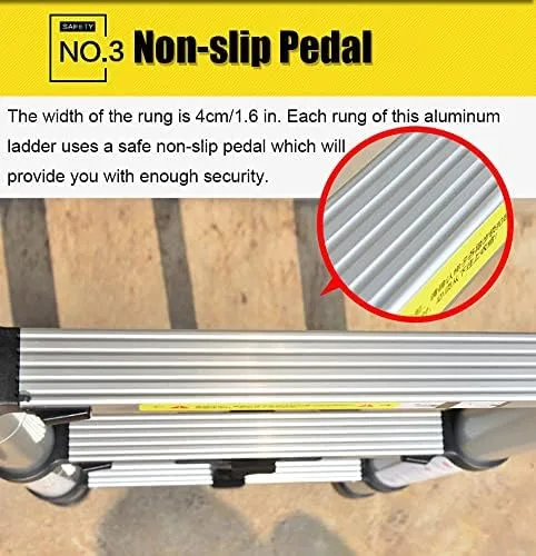 WAHHWF Aluminum Telescoping Ladder 23ft / 24ft / 26ft, Telescopic Ladder with Hook, Folding Extension Ladders for Home/Attic/RV/Outdoor Roof, Load 150kg (Size : 2.8m/9.2ft) - Image 5