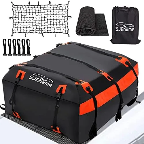 SJEhome 21 Cubic Feet Rooftop Cargo Carrier,Car Roof Bag for All Cars with/Without Rack,600D PVC Waterproof Car Roof Storage,Includes Anti-Slip Mat,6 Door Hooks,Adjustable Elasticity Car Cargo Net - Image 2