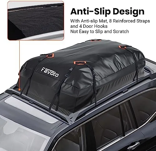 Favoto Rooftop Cargo Carrier Bag - 500D Heavy-Duty PVC Material Cargo Carrier, 15 Cubic Feet Large Capacity, Universal Fit for All Cars with/Without Rack, Anti-Slip Mat, 8 Reinforced Straps - Image 4
