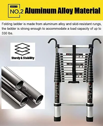 WAHHWF Aluminum Telescoping Ladder 23ft / 24ft / 26ft, Telescopic Ladder with Hook, Folding Extension Ladders for Home/Attic/RV/Outdoor Roof, Load 150kg (Size : 2.8m/9.2ft) - Image 4