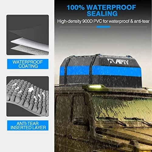 APTY Car Rooftop Cargo Bag Carrier, 15 Cubic Feet Soft Roof Top Luggage Bag for All Vechicles with/Without Racks - with Waterproof Zip, Luggage Lock, Anti-Slip Mat, Storage Bag, Door Hooks - Image 4
