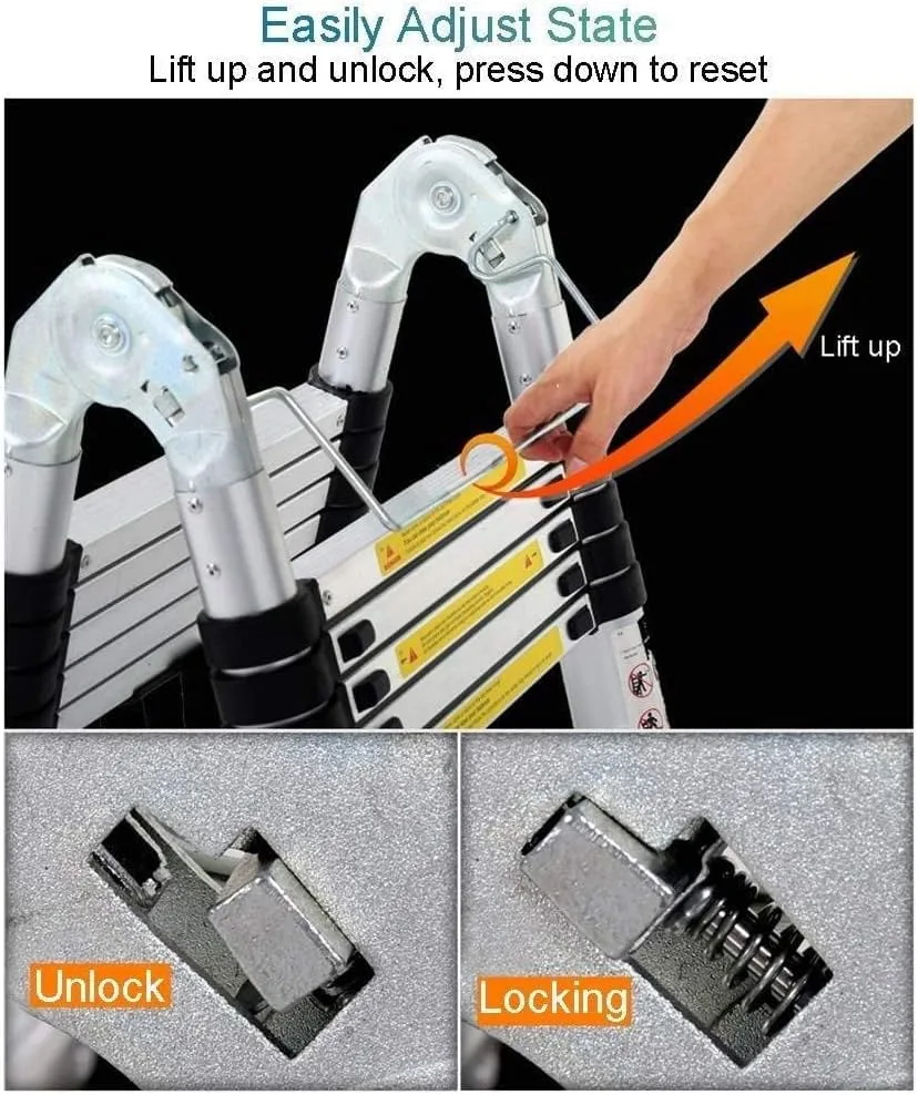 BALAMI Ladders Telesextension Ladder Alumiportable A-Frame/Straight Telescoping Multi-Purpose Ladder Collapsible Ladder 330Lb Capacity for Household/25Ft/3.2M Convenient (Color : 25ft/3.2m) - Image 5