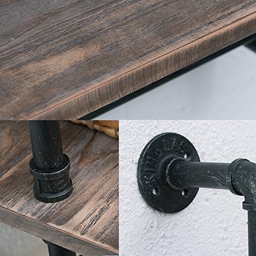 Industrial Pipe Shelf Bathroom Shelves Wall Mounted,19.6in Rustic Wood Shelf with Towel Bar,2 Tier Farmhouse Towel Rack Over Toilet,Pipe Shelving Floating Shelves Towel Holder,Retro Grey - Image 5