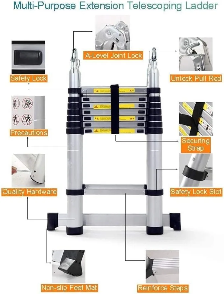 BALAMI Ladders Telesextension Ladder Alumiportable A-Frame/Straight Telescoping Multi-Purpose Ladder Collapsible Ladder 330Lb Capacity for Household/25Ft/3.2M Convenient (Color : 25ft/3.2m) - Image 4