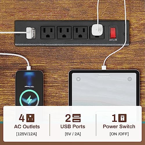 SEDETA Home Office Desk with File Drawer & Power Outlet, 66'' Computer Desk with Storage Shelves, Printer Cabinet and Monitor Shelf, Computer Table Writing Desk Workstation, Rustic Brown - Image 4