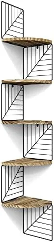 Love-KANKEI Corner Shelf Wall Mount of 5 Tier Rustic Wood Floating Shelves Wall Shelves for Bedroom Living Room Bathroom Kitchen Office and More Carbonized Black - Image 2
