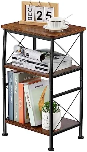 ruboka 3-Tier Small End Table, Small Side Table with Storage Shelf, Small Bookshelf with Metal Frame for Small Spaces, Nightstand, Bookcase, Display Rack for Bedroom, Living Room. - Image 2