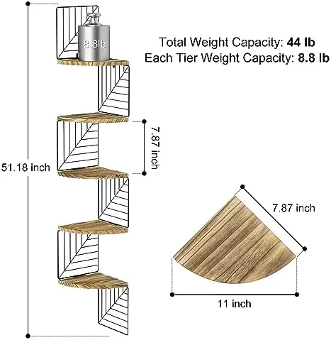 Love-KANKEI Corner Shelf Wall Mount of 5 Tier Rustic Wood Floating Shelves Wall Shelves for Bedroom Living Room Bathroom Kitchen Office and More Carbonized Black - Image 6