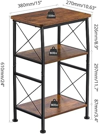 ruboka 3-Tier Small End Table, Small Side Table with Storage Shelf, Small Bookshelf with Metal Frame for Small Spaces, Nightstand, Bookcase, Display Rack for Bedroom, Living Room. - Image 6