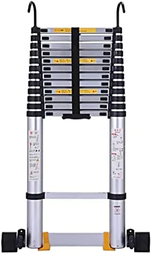 BALAMI 2.6m/3.2m/3.8m/5m/6.2m Aluminium Telescoping Ladder with Hooks & Wheels Extra Wide Extension Step Ladder for Attic & Outdoor Building Convenient (Size : 3.8m/12.4ft) - Image 7