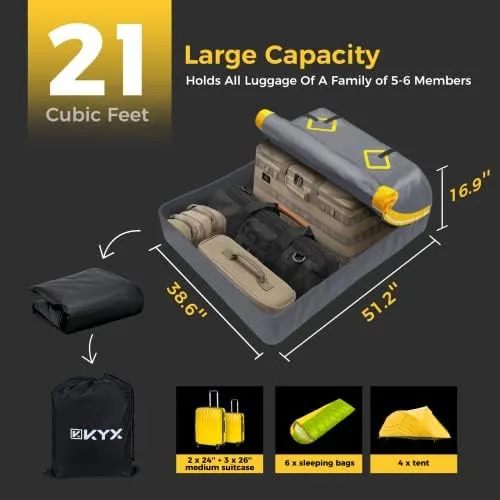 Rooftop Cargo Carrier Bag - KYX 21 Cubic Feet Waterproof Car Roof Bag, Roof Rack Cargo Carrier for All Vehicle with/Without Rack, Car Roof Storage with Anti-Slip Mat, 8 Straps, 4 Door Hooks, Lock - Image 3