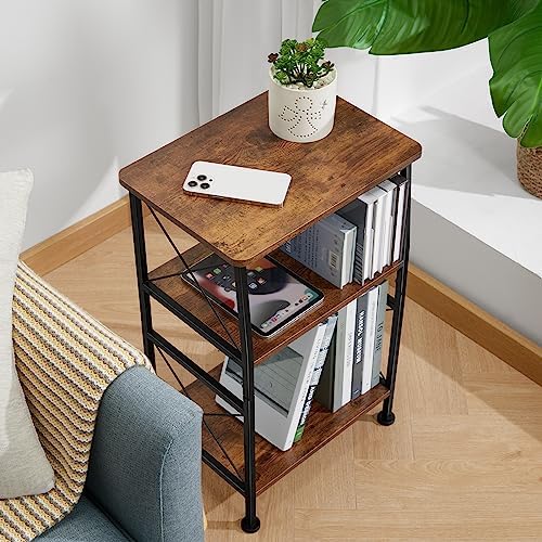 ruboka 3-Tier Small End Table, Small Side Table with Storage Shelf, Small Bookshelf with Metal Frame for Small Spaces, Nightstand, Bookcase, Display Rack for Bedroom, Living Room. - Image 3
