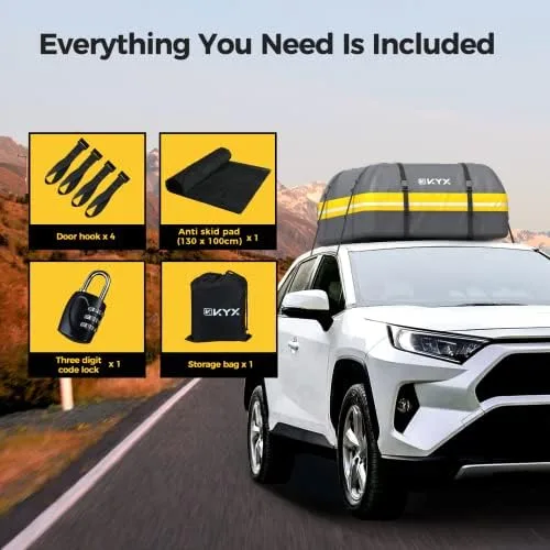 Rooftop Cargo Carrier Bag - KYX 21 Cubic Feet Waterproof Car Roof Bag, Roof Rack Cargo Carrier for All Vehicle with/Without Rack, Car Roof Storage with Anti-Slip Mat, 8 Straps, 4 Door Hooks, Lock - Image 9