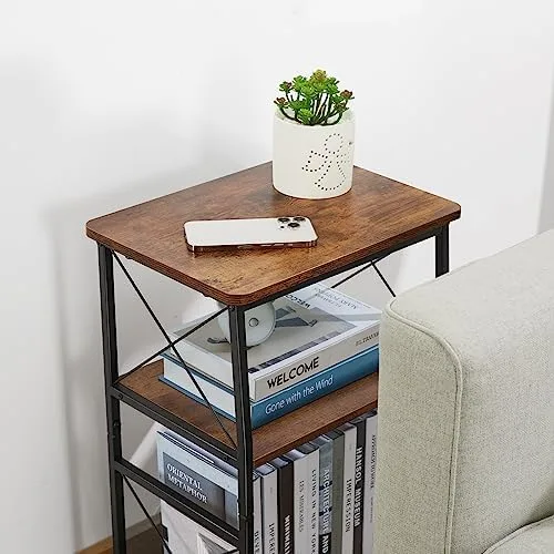 ruboka 3-Tier Small End Table, Small Side Table with Storage Shelf, Small Bookshelf with Metal Frame for Small Spaces, Nightstand, Bookcase, Display Rack for Bedroom, Living Room. - Image 8
