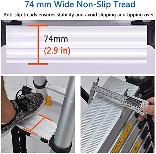 BALAMI 2.6m/3.2m/3.8m/5m/6.2m Aluminium Telescoping Ladder with Hooks & Wheels Extra Wide Extension Step Ladder for Attic & Outdoor Building Convenient (Size : 3.8m/12.4ft) - Image 8