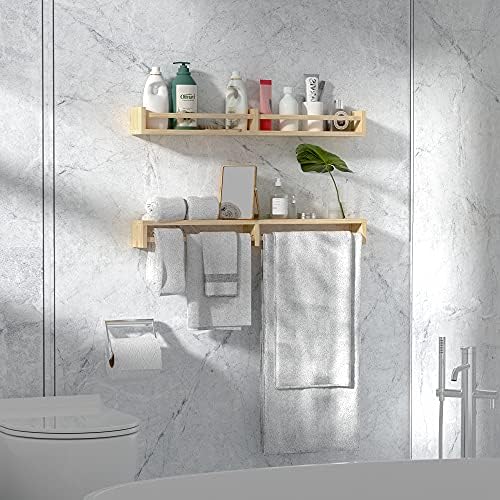 Classic Nursery Shelves, Set of 2 Natural Wood Floating Book Shelves for Kids Room, Wall Shelves for Bathroom Decor, Kitchen Spice Rack, Book Shelf Organizer for Baby Nursery Décor (32Lx4W) - Image 5