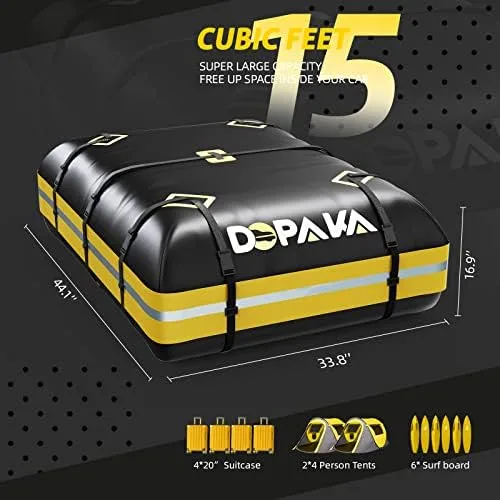 Car Rooftop Cargo Carrier Bag,100% Waterproof Heavy Duty 1000D Car Top Carrier,15 Cubic Feet Car Roof Bag for All Vehicle with/Without Rack,Anti-Tear Anti-Slip Mat, Luggage Lock,6 Door Hooks - Image 3