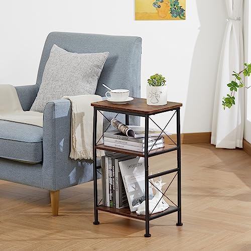 ruboka 3-Tier Small End Table, Small Side Table with Storage Shelf, Small Bookshelf with Metal Frame for Small Spaces, Nightstand, Bookcase, Display Rack for Bedroom, Living Room. - Image 9