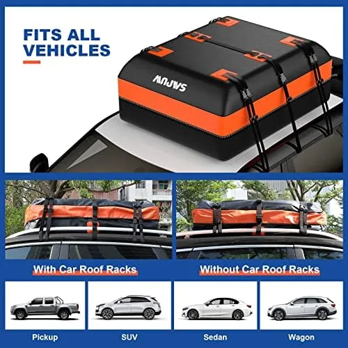 15 Cubic Feet Car Roof Bag, 700D Waterproof Rooftop Cargo Carrier for All Cars with/Without Roof Rack, Include Anti-Slip Mat, 10 Reinforced Strap, 1 Luggage Lock - Image 4