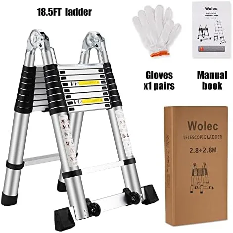 Wolec 18.5FT Telescoping A Frame Ladder with Stabilizer Bar Wheels,Portable Multi-Purpose Collapsible Ladder for Roof Ceiling Household Use - Image 7