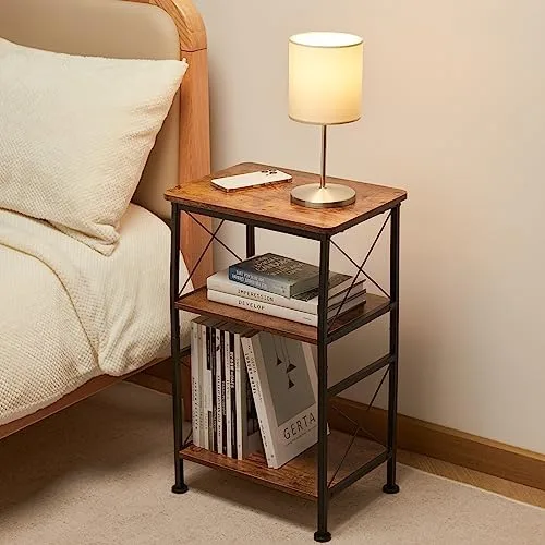 ruboka 3-Tier Small End Table, Small Side Table with Storage Shelf, Small Bookshelf with Metal Frame for Small Spaces, Nightstand, Bookcase, Display Rack for Bedroom, Living Room. - Image 5