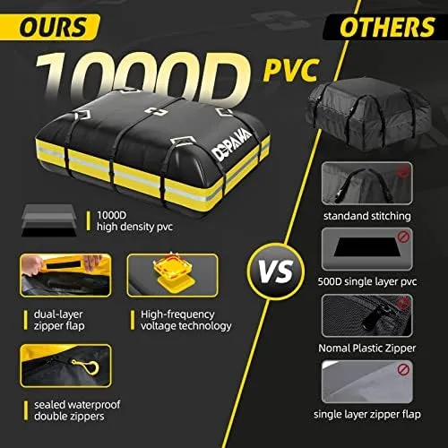 Car Rooftop Cargo Carrier Bag,100% Waterproof Heavy Duty 1000D Car Top Carrier,15 Cubic Feet Car Roof Bag for All Vehicle with/Without Rack,Anti-Tear Anti-Slip Mat, Luggage Lock,6 Door Hooks - Image 4