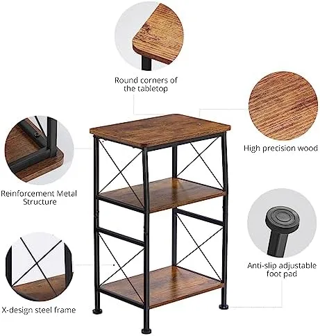 ruboka 3-Tier Small End Table, Small Side Table with Storage Shelf, Small Bookshelf with Metal Frame for Small Spaces, Nightstand, Bookcase, Display Rack for Bedroom, Living Room. - Image 4