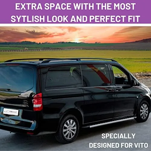 ERKUL Roof Side Rails Rack Compatible with Mercedes Benz Metris Long W447 LWB 2014-2023 | All Weather Roof Rack Aluminum Side Rail for Rooftop Luggage Carrier, Canoe, Ski, Snowboard | Black - Image 5