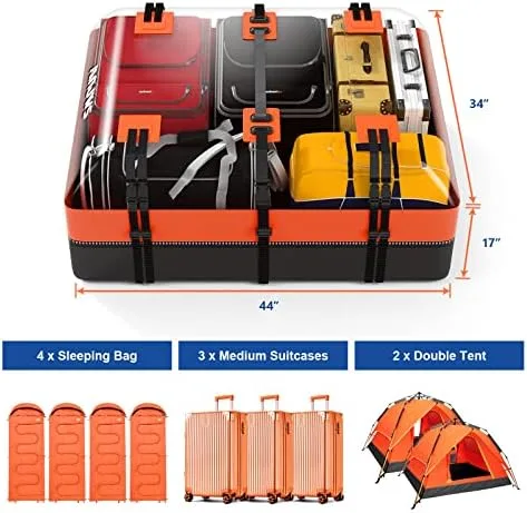 15 Cubic Feet Car Roof Bag, 700D Waterproof Rooftop Cargo Carrier for All Cars with/Without Roof Rack, Include Anti-Slip Mat, 10 Reinforced Strap, 1 Luggage Lock - Image 3