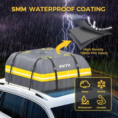 Rooftop Cargo Carrier Bag - KYX 21 Cubic Feet Waterproof Car Roof Bag, Roof Rack Cargo Carrier for All Vehicle with/Without Rack, Car Roof Storage with Anti-Slip Mat, 8 Straps, 4 Door Hooks, Lock - Image 5