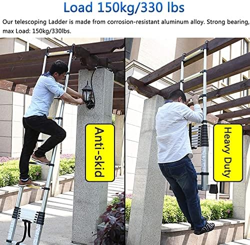 BALAMI 2.6m/3.2m/3.8m/5m/6.2m Aluminium Telescoping Ladder with Hooks & Wheels Extra Wide Extension Step Ladder for Attic & Outdoor Building Convenient (Size : 3.8m/12.4ft) - Image 5