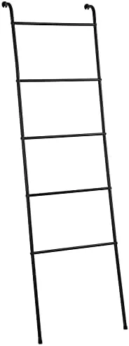 Towel Blanket Ladder Black Metal Blanket Ladder Holder Industrial 5 Tier Wall Leaning Ladder Rack for Bathroom Living Room Laundry Room (Matte Black) - Image 3