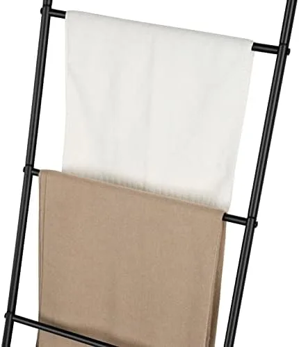 Towel Blanket Ladder Black Metal Blanket Ladder Holder Industrial 5 Tier Wall Leaning Ladder Rack for Bathroom Living Room Laundry Room (Matte Black) - Image 9