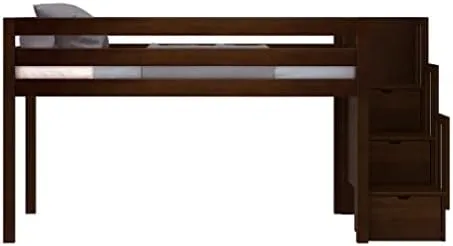 JACKPOT! Contemporary Low Loft Twin Bed with Stairway, Loft Bed, Cherry - Image 5