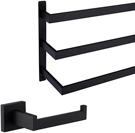 KOKOSIRI Bath Towel Bars Bathroom 3-Tiers Ladder Toilet Paper Holder Toilet Roll Holder Matte Black B5006BK-L24+B2003BK - Image 2