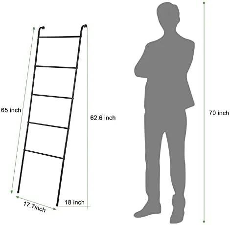 Towel Blanket Ladder Black Metal Blanket Ladder Holder Industrial 5 Tier Wall Leaning Ladder Rack for Bathroom Living Room Laundry Room (Matte Black) - Image 4