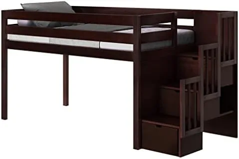 JACKPOT! Contemporary Low Loft Twin Bed with Stairway, Loft Bed, Cherry - Image 4