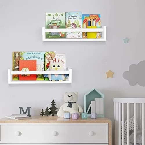 birola Floating Nursery Book Shelves for Wall Set of 2, Classic White Wall Bookshelf for Kids Room,Book Shelf for Kids Rooms Bedroom Bathroom (16.5 inches Set of 2 White) - Image 7