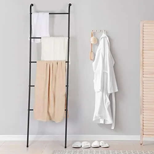 Towel Blanket Ladder Black Metal Blanket Ladder Holder Industrial 5 Tier Wall Leaning Ladder Rack for Bathroom Living Room Laundry Room (Matte Black) - Image 7