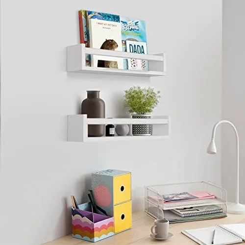 birola Floating Nursery Book Shelves for Wall Set of 2, Classic White Wall Bookshelf for Kids Room,Book Shelf for Kids Rooms Bedroom Bathroom (16.5 inches Set of 2 White) - Image 6
