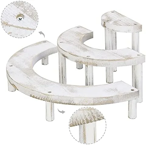 MyGift 3 Tier Cupcake Stand Whitewashed Wood Semicircle Dessert and Appetizer Display Riser, 3-Piece Set - Image 8