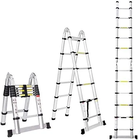 Jiahe12.5FT/3.8M Aluminum Telescoping Extension Ladder Portable Multi-Purpose Folding A-Frame Ladder with Hinges(12.5ft in Straight line and 6.25ft in A-Frame) - Image 2
