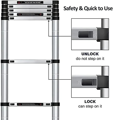 Aluminum Attic Ladders for Small Openings/Garage/RV Trailer, Home Folding Telescopic Ladder 2.6m 3.2m 3.8m 4.5m 5 Metre 6m with Hooks & Stabiliser, Load 150KG (Size : 4.7m/15.4 ft) - Image 7