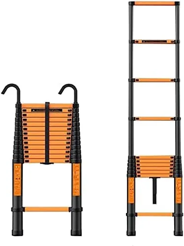 Aluminum Attic Ladders for Small Openings/Garage/RV Trailer, Home Folding Telescopic Ladder 2.6m 3.2m 3.8m 4.5m 5 Metre 6m with Hooks & Stabiliser, Load 150KG (Size : 4.7m/15.4 ft) - Image 3