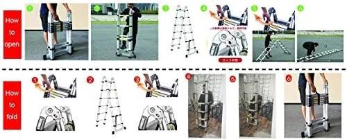Jiahe12.5FT/3.8M Aluminum Telescoping Extension Ladder Portable Multi-Purpose Folding A-Frame Ladder with Hinges(12.5ft in Straight line and 6.25ft in A-Frame) - Image 7