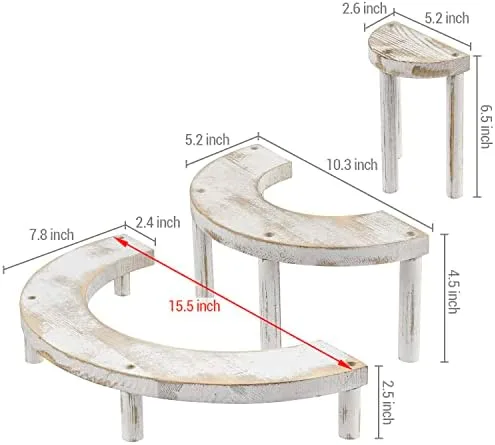 MyGift 3 Tier Cupcake Stand Whitewashed Wood Semicircle Dessert and Appetizer Display Riser, 3-Piece Set - Image 5